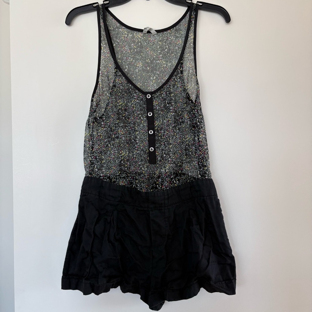 Free People Black and Multicolor Sheer Tank Romper